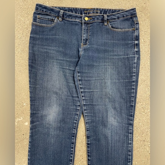 Michael Kors Medium Blue Wash Gold Button Logo Accent Skinny Denim Jeans size 14 - Picture 4 of 15